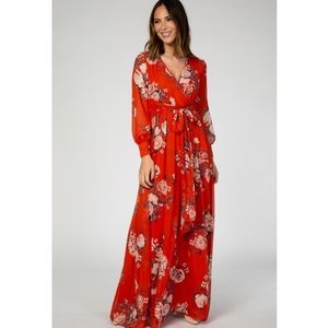 PinkBlush floral long sleeve chiffon maxi dress NWOT